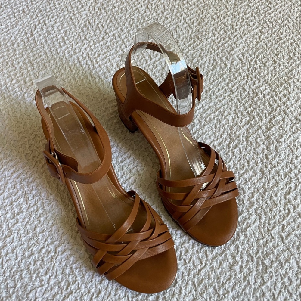 Vionic Peony Heeled Sandal Basketweave Tan Ankle Strap Leather Size 8 - Picture 3 of 12